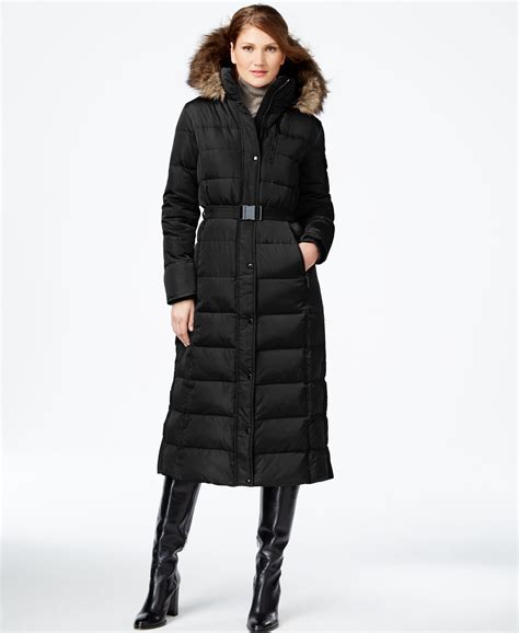 michael kors long belted puffer coat